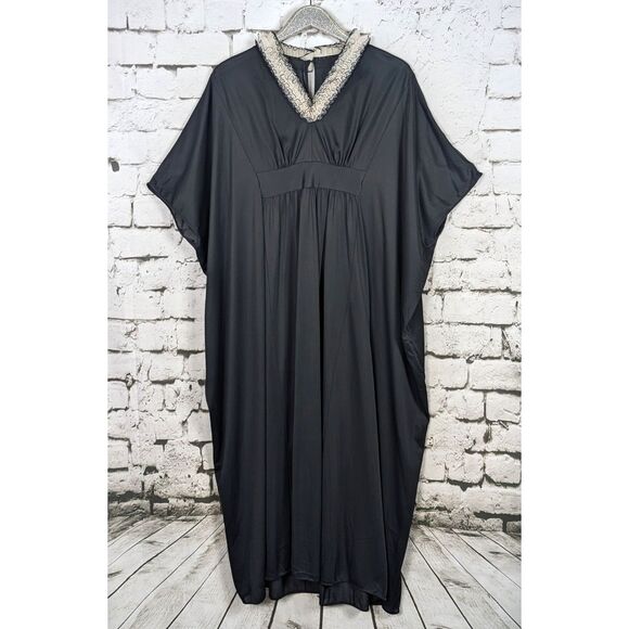 VINTAGE MISTEE 70s Caftan Kaftan Maxi House Dress Shiny Nylon USA Witchy Large - Picture 1 of 8
